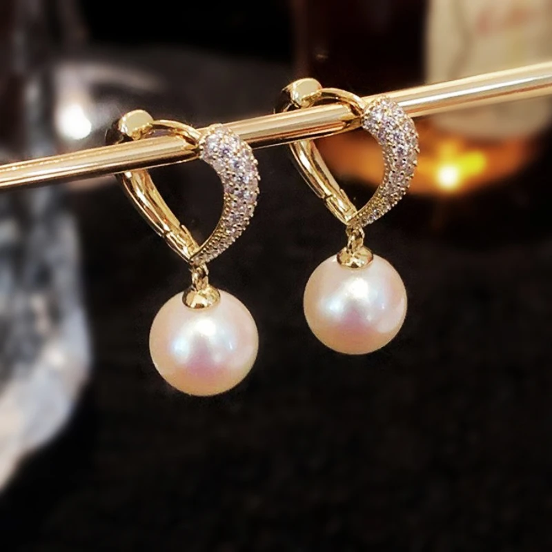 Pearl Gold Dangle Earrings Wedding Jewelry