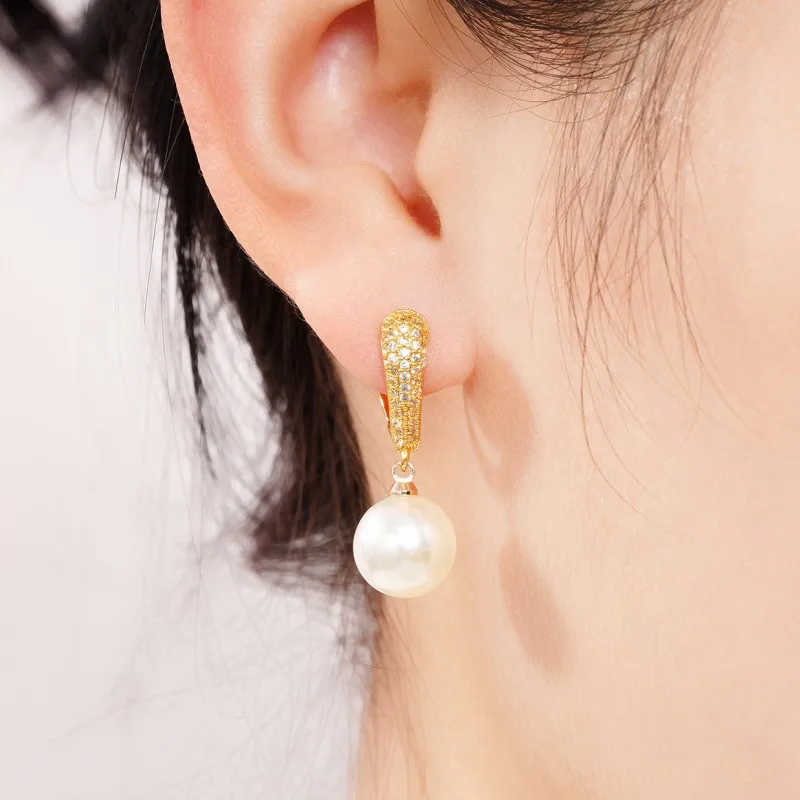 Pearl Gold Dangle Earrings Wedding Jewelry