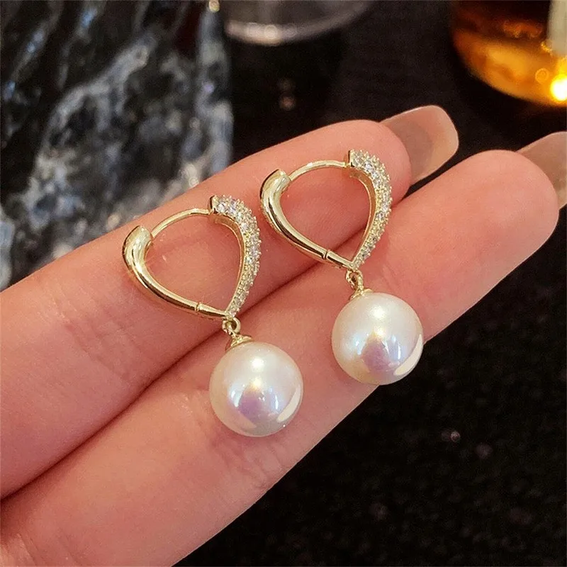 Pearl Gold Dangle Earrings Wedding Jewelry