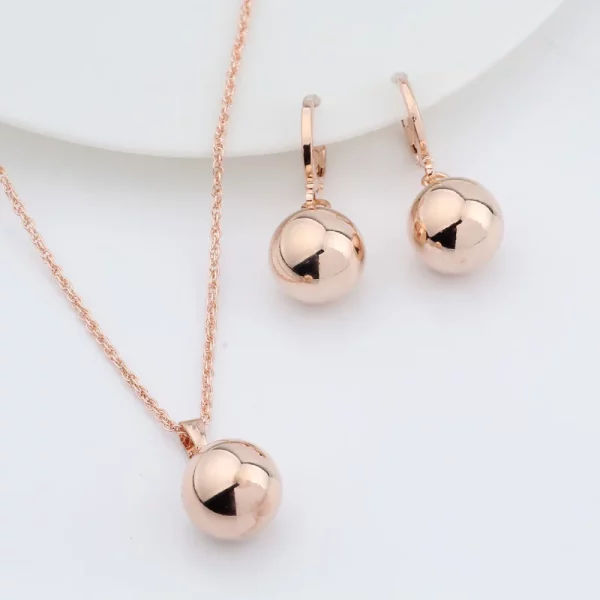 Rose Gold Ball Geometric Dangle Earrings Wedding Jewelry Set