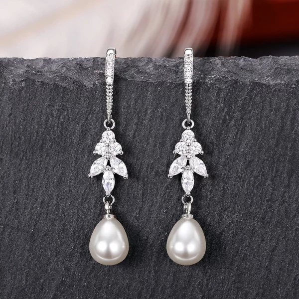 Pearl Sparkling Cubic Zirconia Earrings Wedding Jewelry