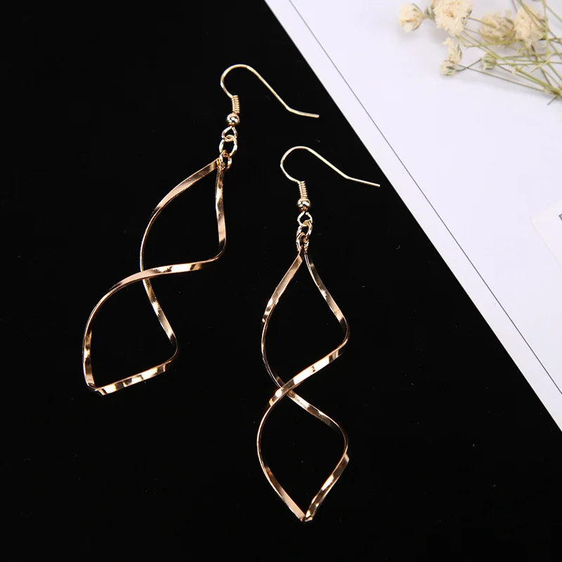 Simple Spiral Long Curved Wave Dangle Statement Drop Earrings Wedding Jewelry