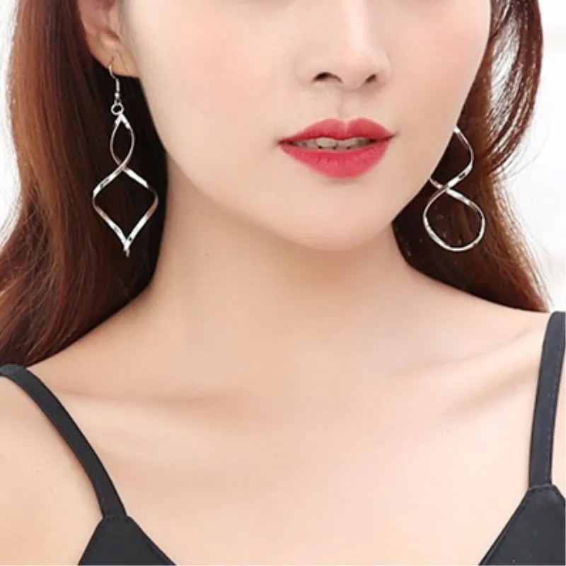 Simple Spiral Long Curved Wave Dangle Statement Drop Earrings Wedding Jewelry