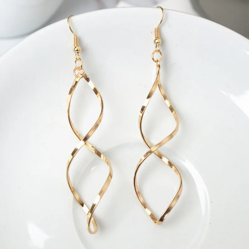 Simple Spiral Long Curved Wave Dangle Statement Drop Earrings Wedding Jewelry