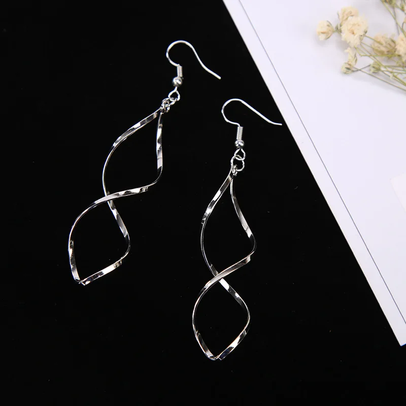 Simple Spiral Long Curved Wave Dangle Statement Drop Earrings Wedding Jewelry