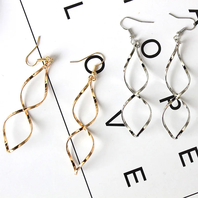 Simple Spiral Long Curved Wave Dangle Statement Drop Earrings Wedding Jewelry