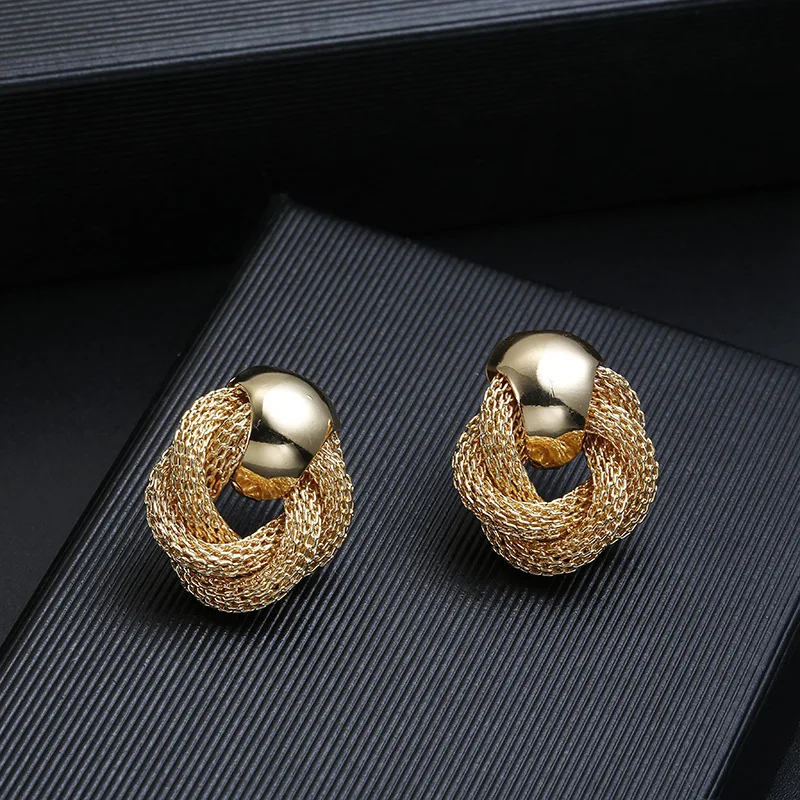 Vintage Metallic Twisted Weaving Round Circle Dangle Earrings Wedding Jewelry