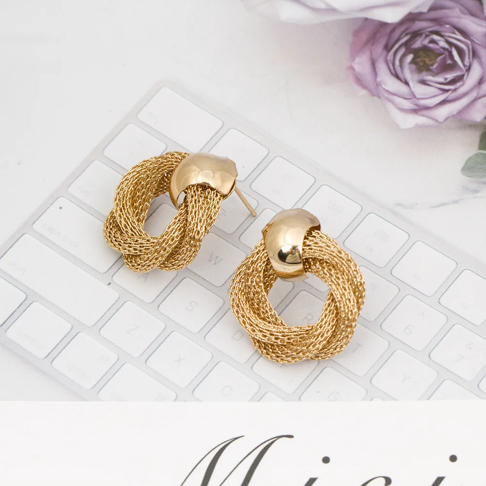 Vintage Metallic Twisted Weaving Round Circle Dangle Earrings Wedding Jewelry