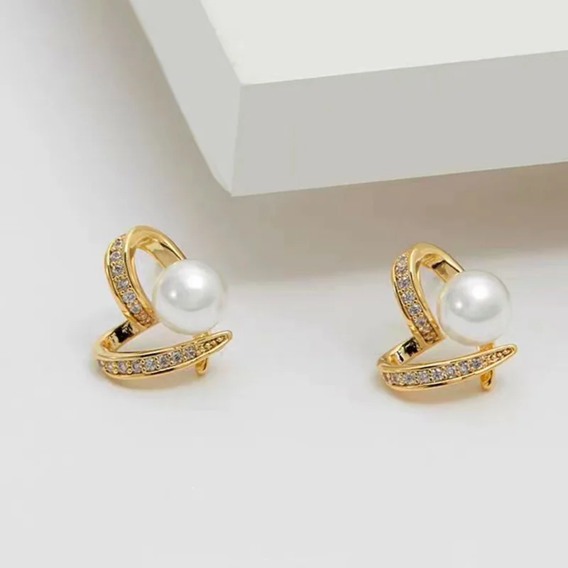 Pearl Geometric Zircon Crystal Drop Earrings Wedding Jewelry