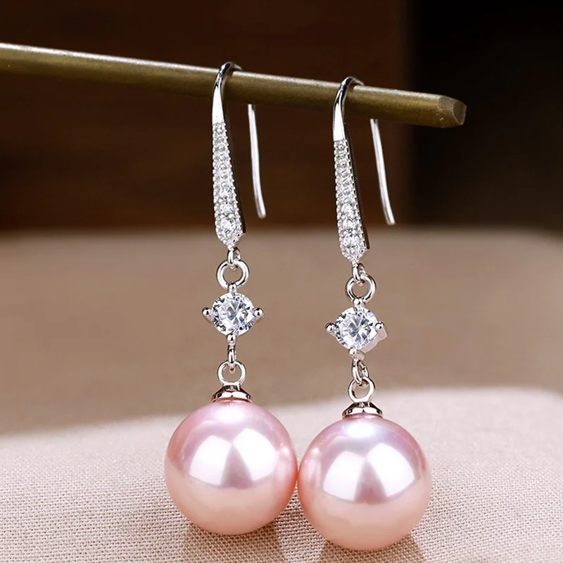 Zircon Pearl Dangle Earrings Bridal Engagement Wedding Party Jewelry