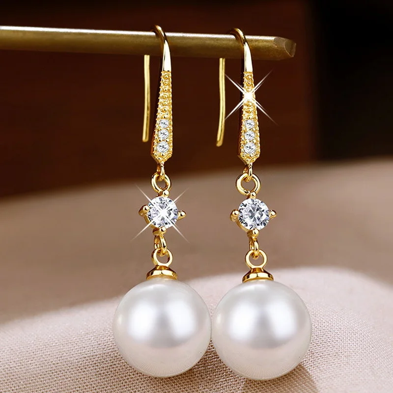 Zircon Pearl Dangle Earrings Bridal Engagement Wedding Party Jewelry