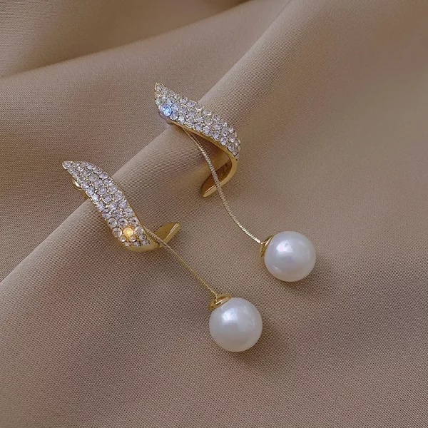 Elegant Pearl Crystal Long Tassel Drop Earrings Wedding Jewelry