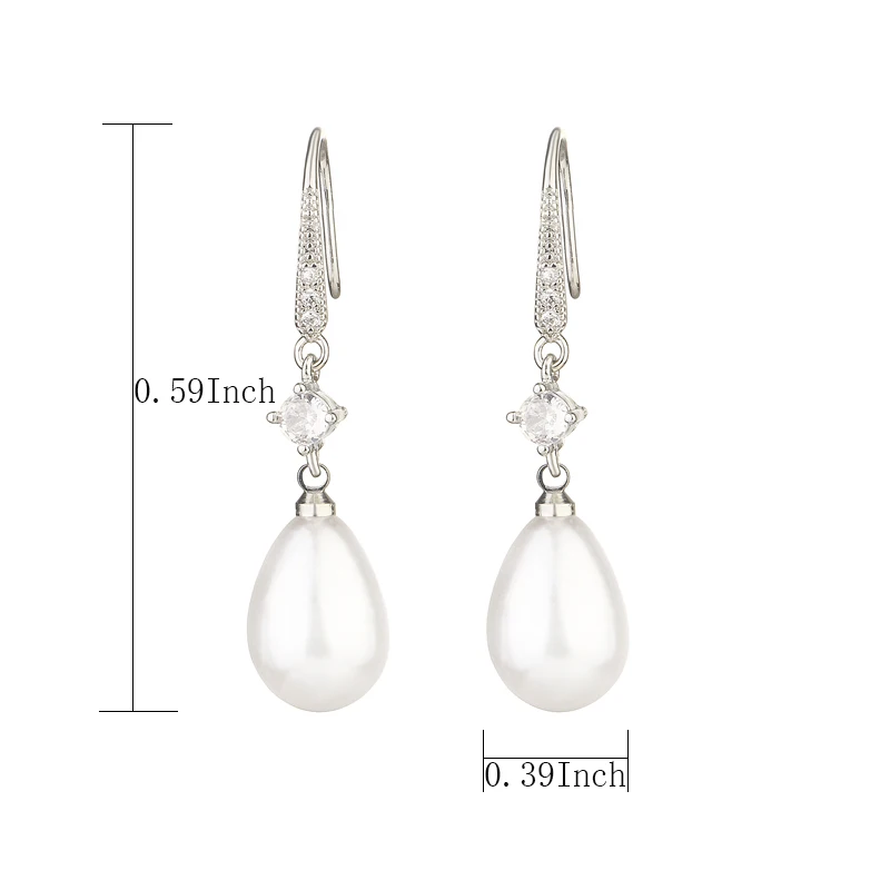 Water Drop Pearl Zircon Dangle Earrings Bridesmaid Wedding Jewelry