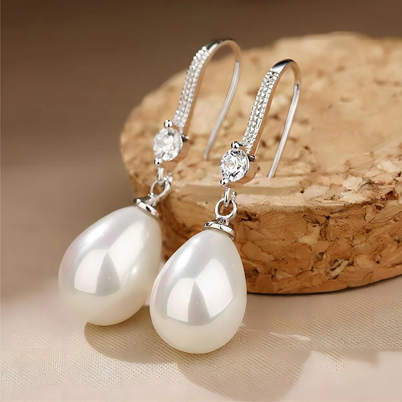 Water Drop Pearl Zircon Dangle Earrings Bridesmaid Wedding Jewelry