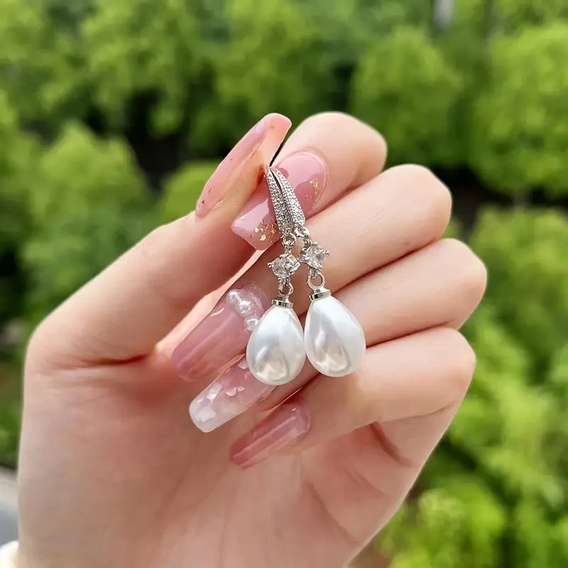 Water Drop Pearl Zircon Dangle Earrings Bridesmaid Wedding Jewelry