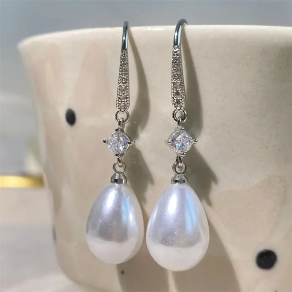 Water Drop Pearl Zircon Dangle Earrings Bridesmaid Wedding Jewelry