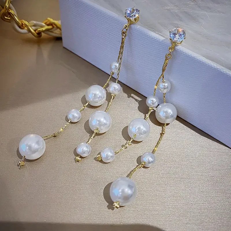 Pearl Shiny Zircon Earrings Wedding Jewelry