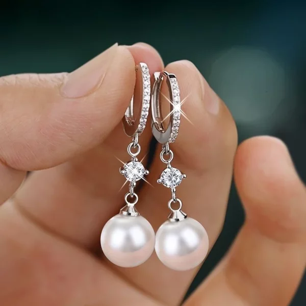 Simple Classic Silver Color Pearl Hanging Earrings  Bridal Wedding Jewelry