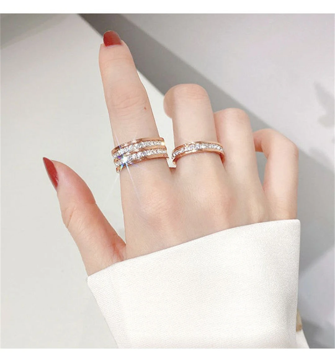 Rose Gold Double Rowed Square Zircon Ring Engagement Wedding Jewelry