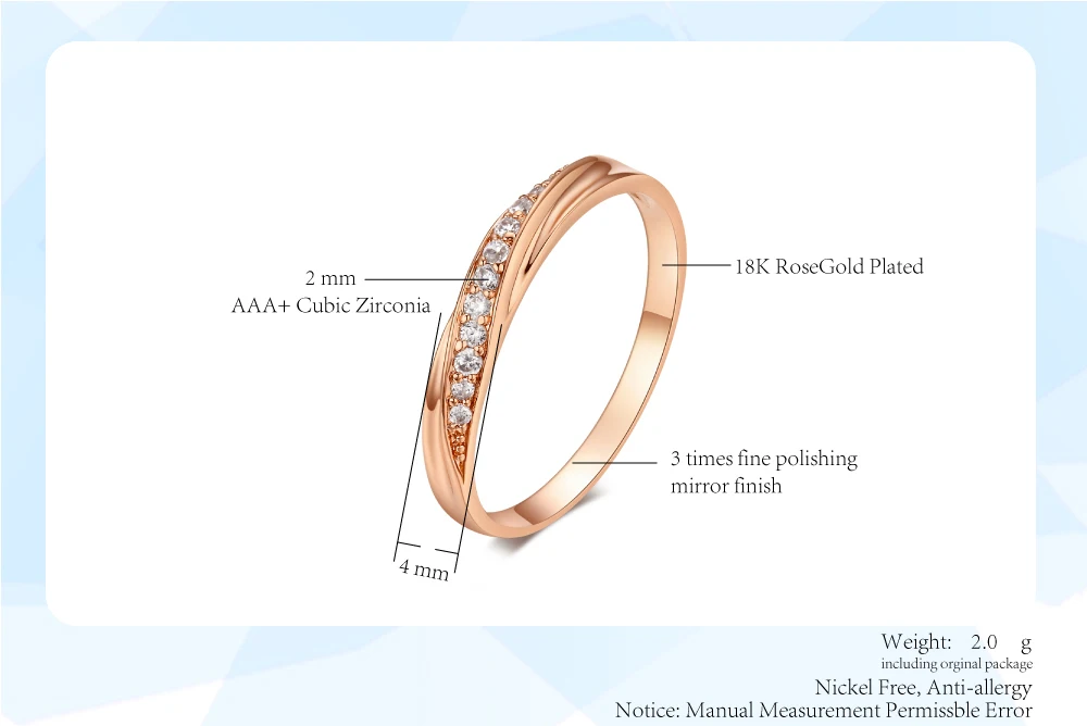 Simple Cubic Zirconia Rose Gold Ring Wedding Jewelry