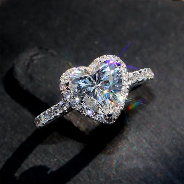 Silver Heart White Zircon Stones Wedding Ring Engagement Jewelry