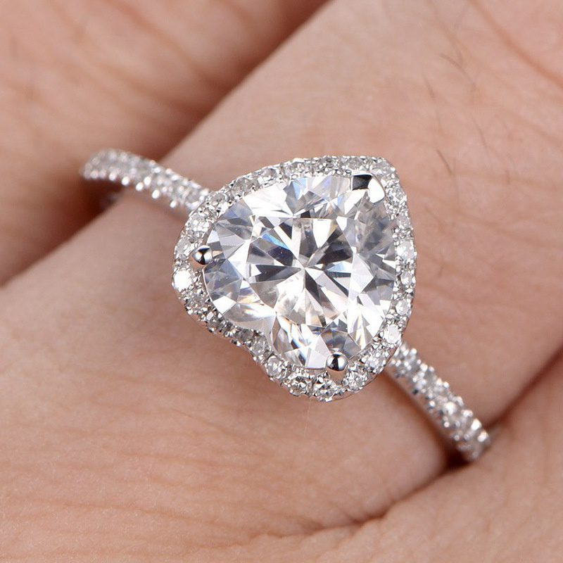 Silver Heart White Zircon Stones Wedding Ring Engagement Jewelry