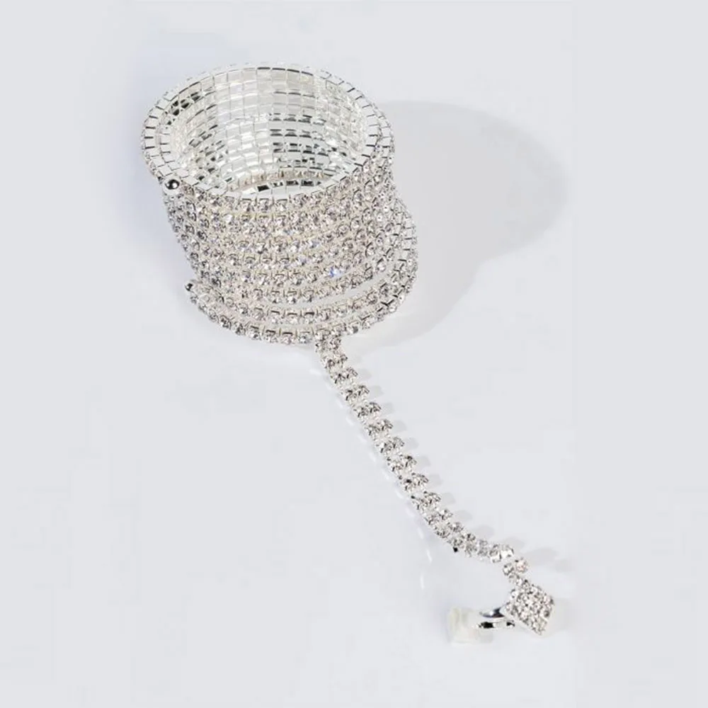 Crystal Finger Chain Rhinestone Stretch Bangle Upper Arm Bracelet Wedding Jewelry