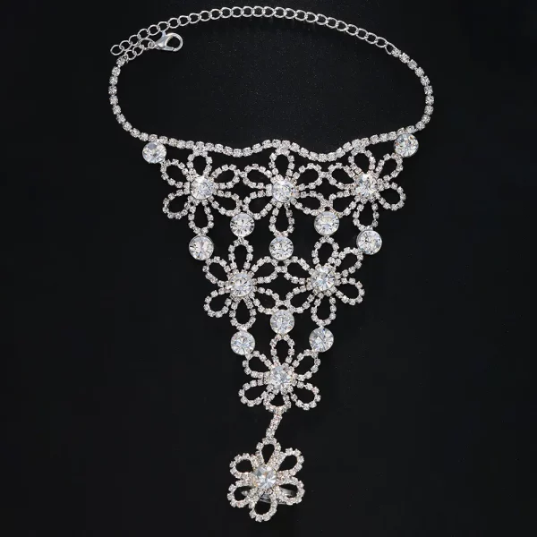 Flower Crystal Finger Rhinestone Slave Chain Bangles Wedding Jewelry