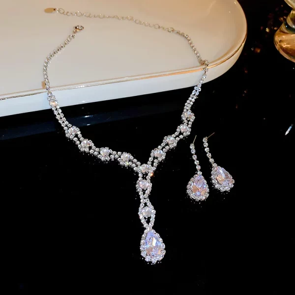 Water Droplets U-shaped Necklace Drop Earrings Two Piece Set Wedding Jewelry Set