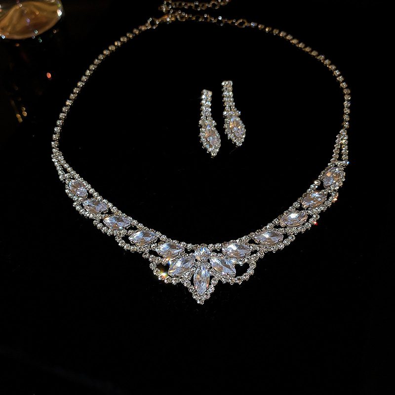 Water Droplets U-shaped Necklace Drop Earrings Two Piece Set Wedding Jewelry Set