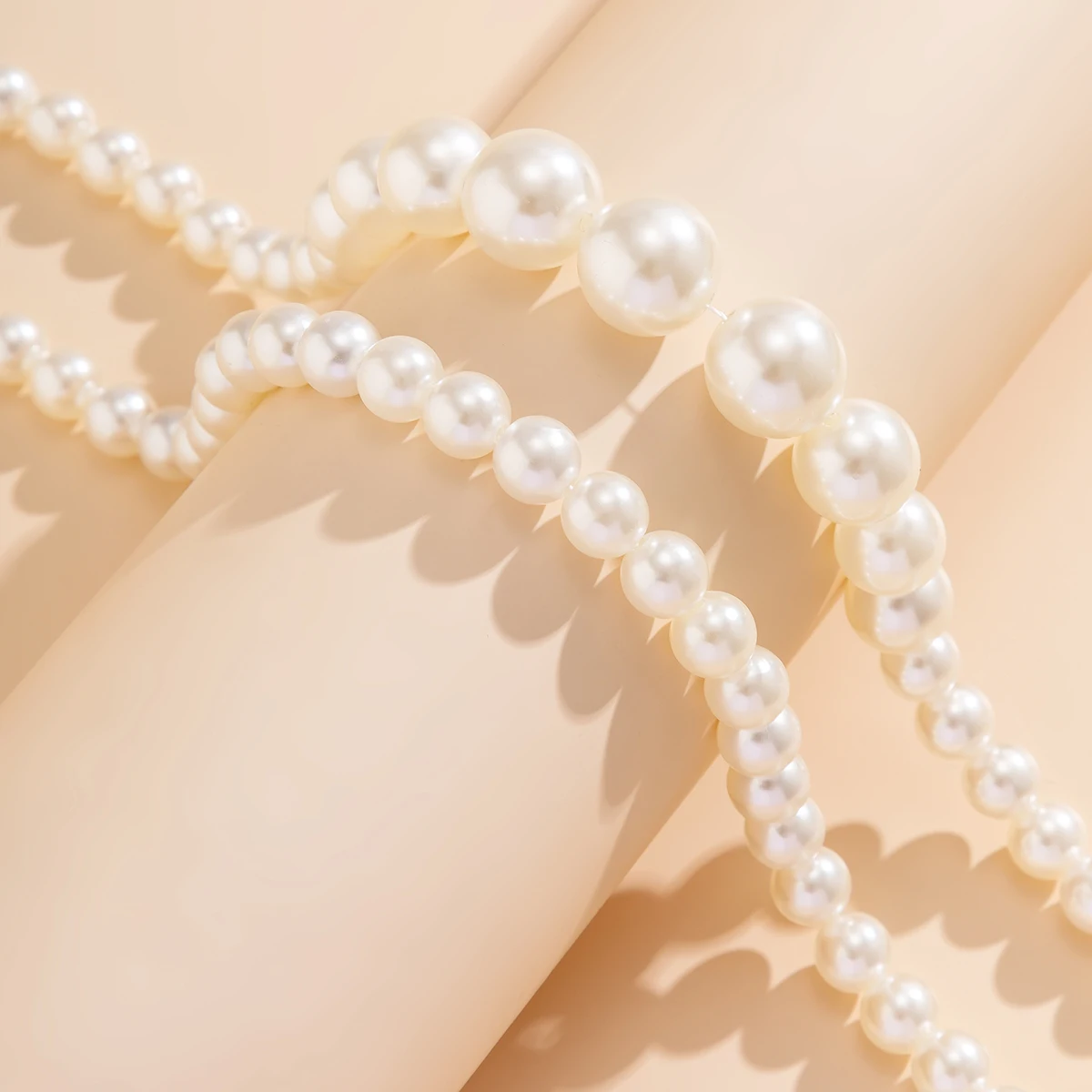 2Pcs/Set Elegant Big Imitation Pearl Choker Necklace Multilayer Beaded Collar Chain Wedding Jewelry