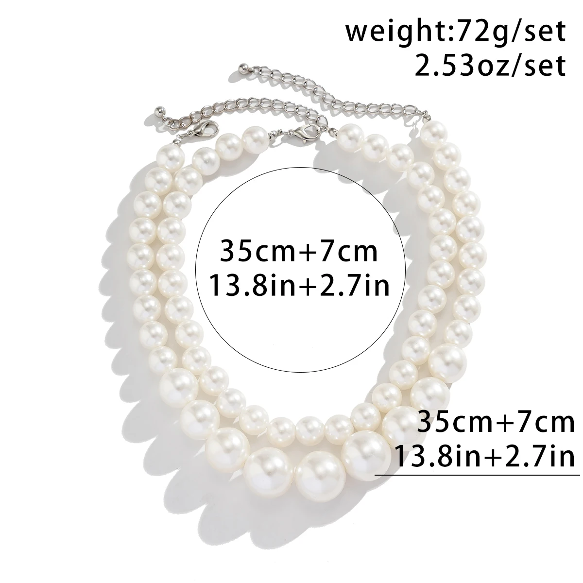 2Pcs/Set Elegant Big Imitation Pearl Choker Necklace Multilayer Beaded Collar Chain Wedding Jewelry