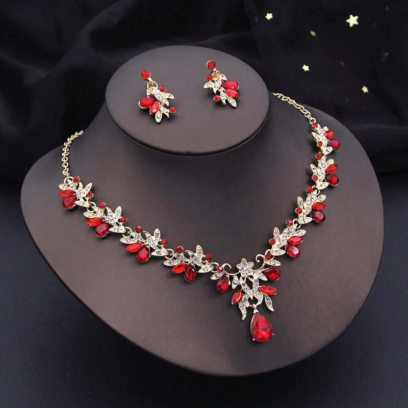 Water Drop Butterfly Rhinestone Crystal Earring Necklace Set Wedding Jewelry