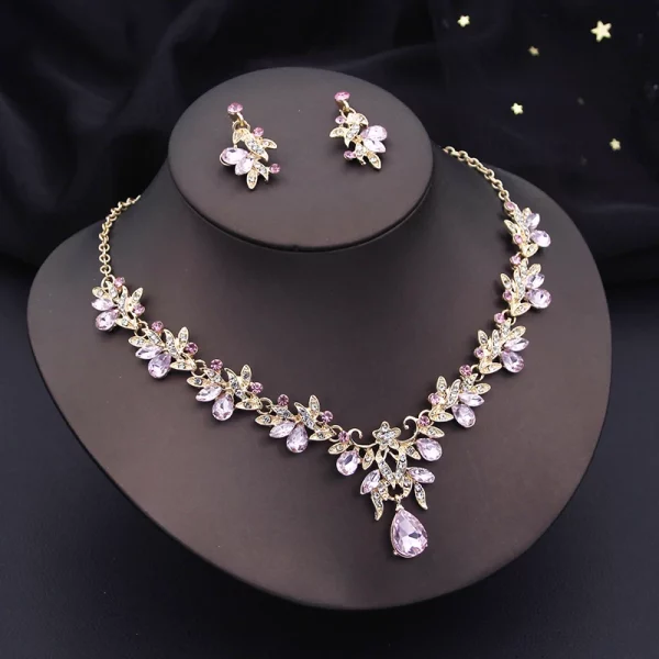 Water Drop Butterfly Rhinestone Crystal Earring Necklace Set Wedding Jewelry