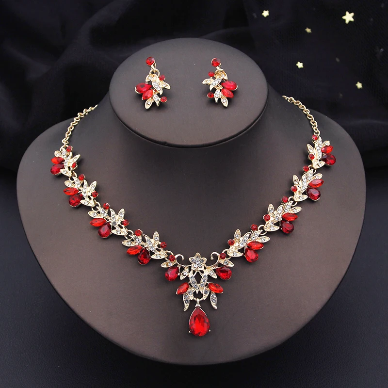 Water Drop Butterfly Rhinestone Crystal Earring Necklace Set Wedding Jewelry