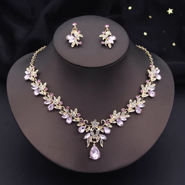 Water Drop Butterfly Rhinestone Crystal Earring Necklace Set Wedding Jewelry