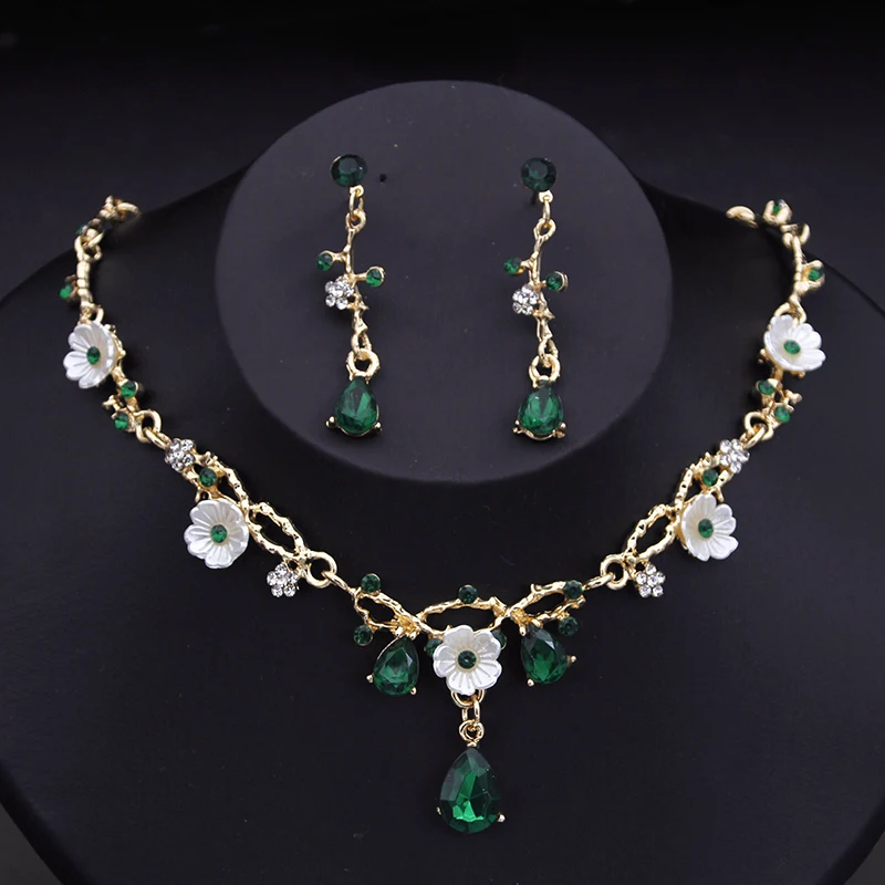 Crystal Flower Choker Necklace Earrings Wedding Jewelry Set