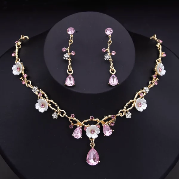 Crystal Flower Choker Necklace Earrings Wedding Jewelry Set