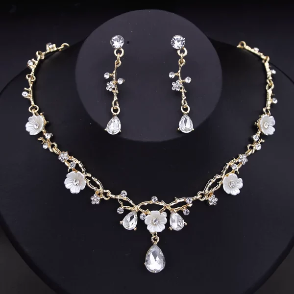 Crystal Flower Choker Necklace Earrings Wedding Jewelry Set