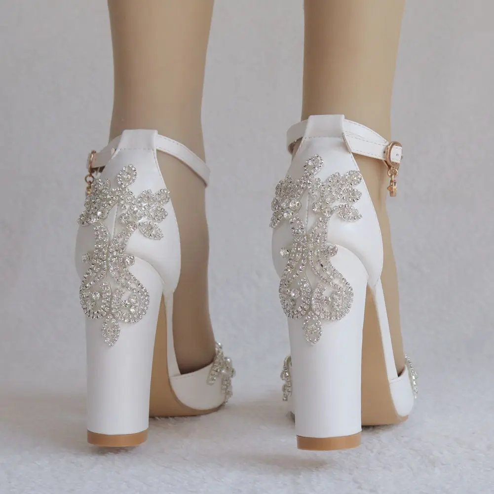 Thick Heel Pointed Toe Rhinestone Sandals Wedding Shoes