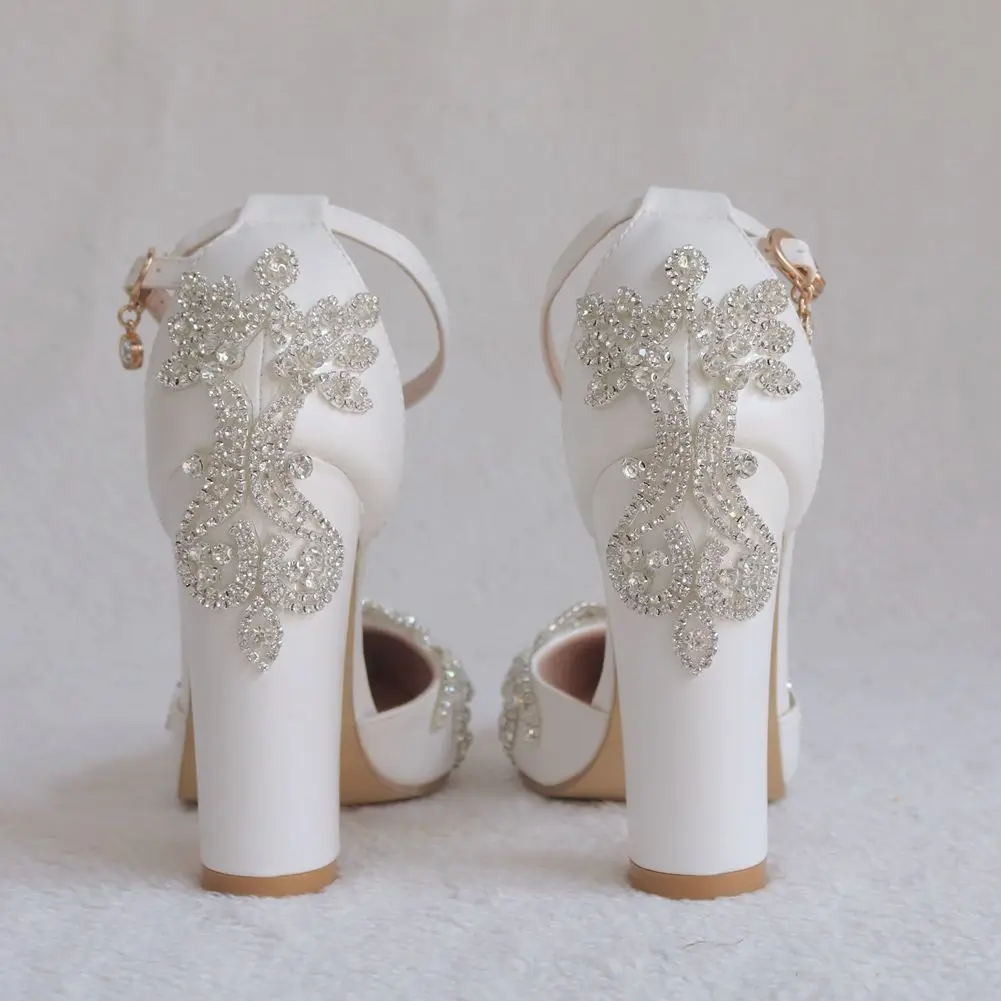 Thick Heel Pointed Toe Rhinestone Sandals Wedding Shoes