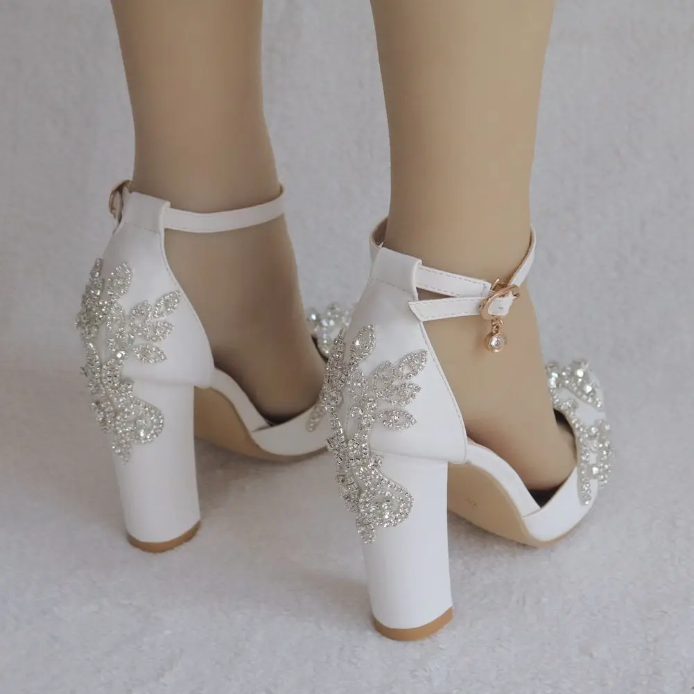 Thick Heel Pointed Toe Rhinestone Sandals Wedding Shoes