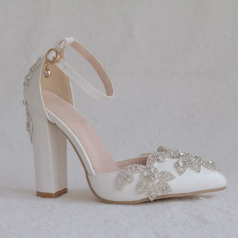 Thick Heel Pointed Toe Rhinestone Sandals Wedding Shoes