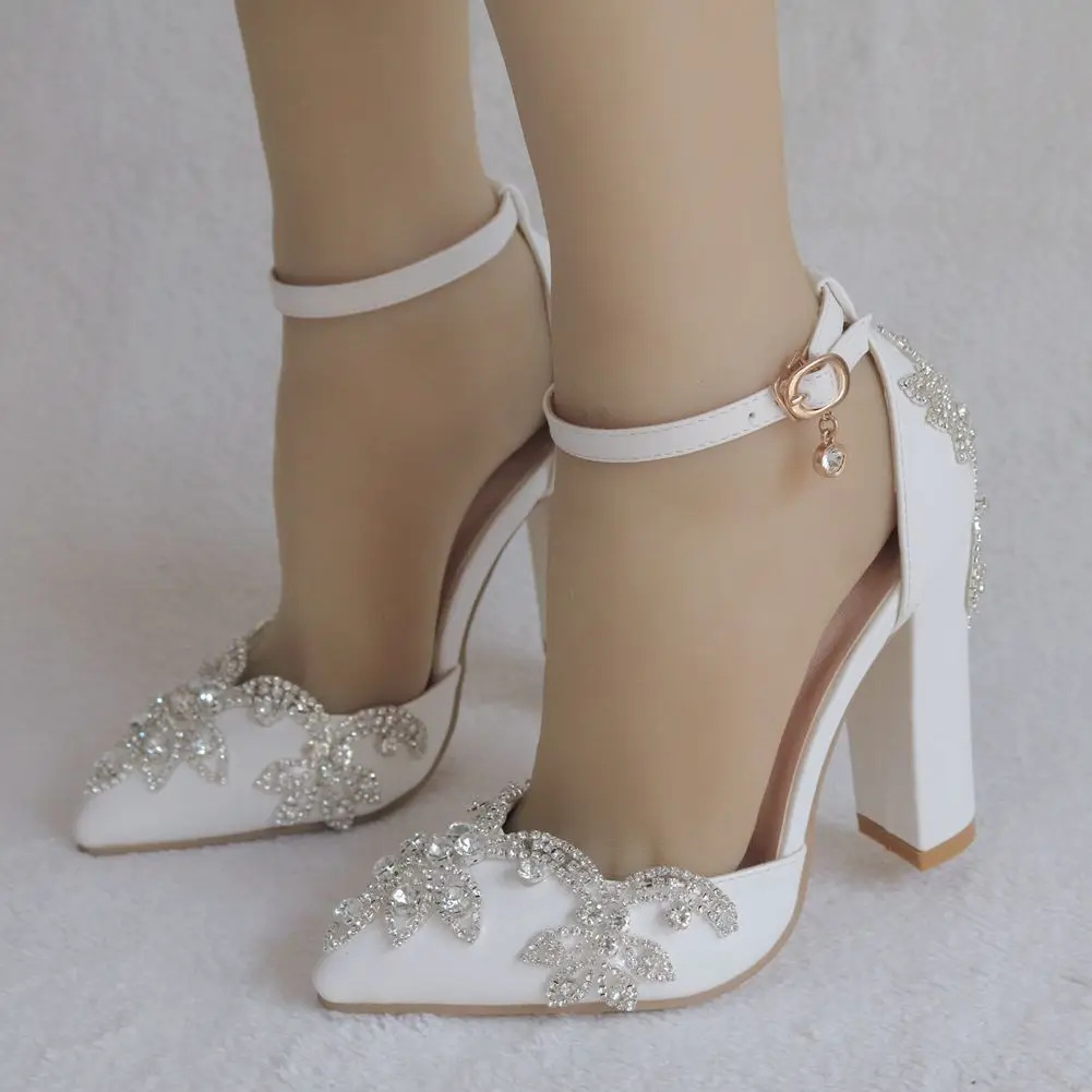 Thick Heel Pointed Toe Rhinestone Sandals Wedding Shoes