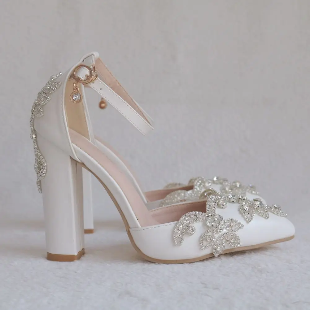 Thick Heel Pointed Toe Rhinestone Sandals Wedding Shoes