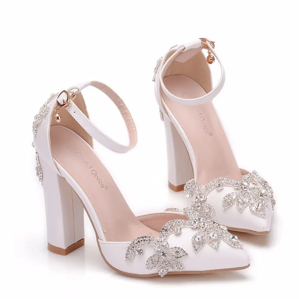 Thick Heel Pointed Toe Rhinestone Sandals Wedding Shoes