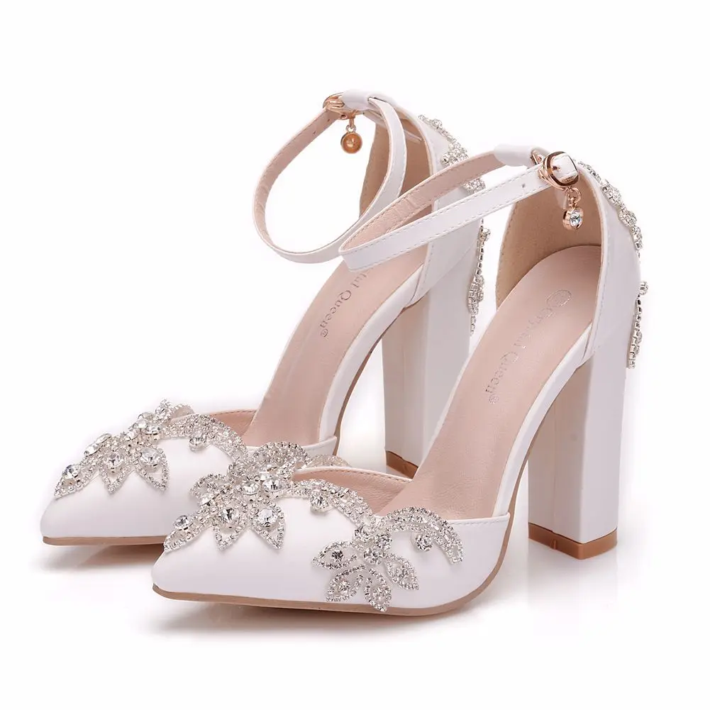 Thick Heel Pointed Toe Rhinestone Sandals Wedding Shoes