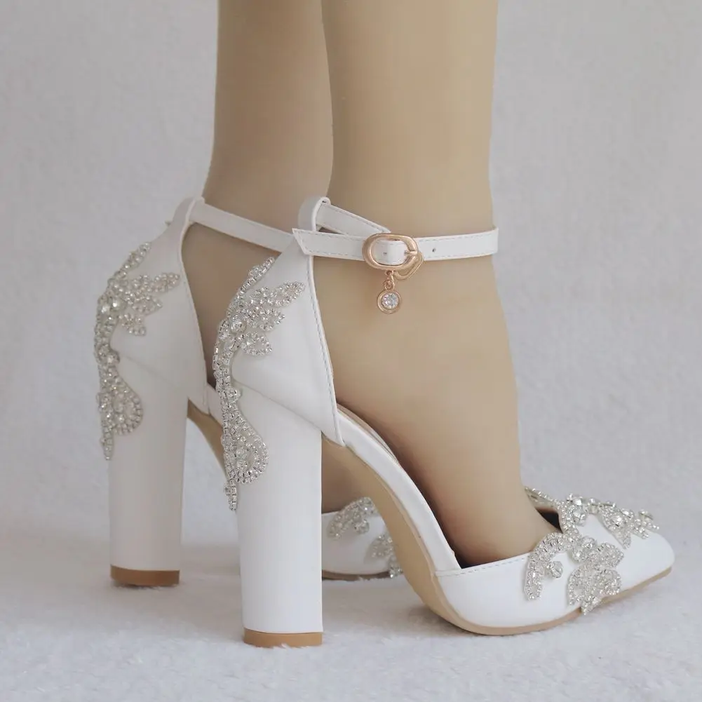 Thick Heel Pointed Toe Rhinestone Sandals Wedding Shoes