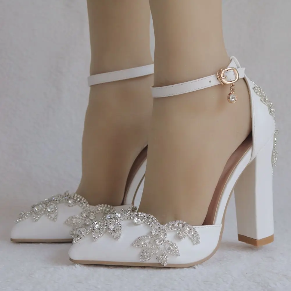 Thick Heel Pointed Toe Rhinestone Sandals Wedding Shoes