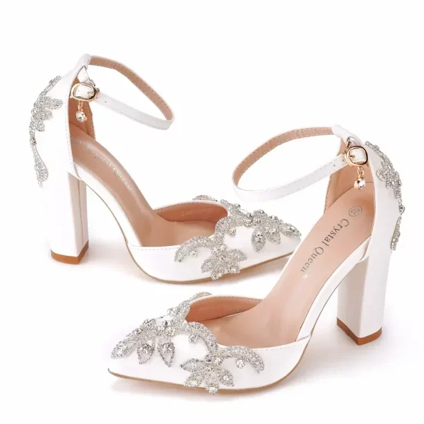 Thick Heel Pointed Toe Rhinestone Sandals Wedding Shoes